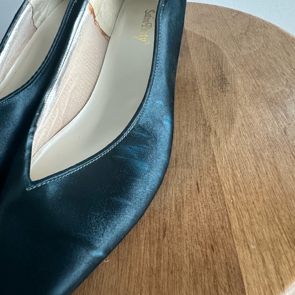 Vintage Satin Party Blue Kitten Heels - Picture 7 of 12